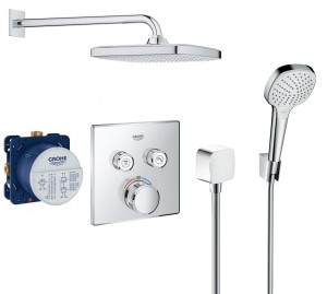 Zestaw prysznicowy podtynkowy termostatyczny Eco Grohe Grohtherm SmartControl 29124000,  zestaw Hansgrohe Croma 3 strumienie, deszczownica Grohe Tempesta 25 cm - 12898