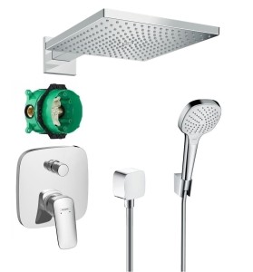 Zestaw prysznicowy podtynkowy z baterią Hansgrohe Logis 71405000, słuchawka Hansgrohe Croma 3 strumienie, deszczownica Hansgrohe Raindance 30 cm - 12911