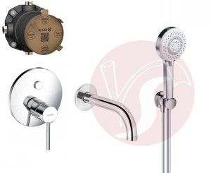 Zestaw wannowy podtynkowy bateria KLUDI BOZZ SLIM PUSH & SWITCH 387590576, słuchawka Kludi 3 strumienie, wylewka Kludi 16 cm chrom - 12913
