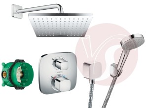 Zestaw natryskowy podtynkowy termostatyczny Hansgrohe Ecostat 15708000, słuchawka Hansgrohe 2 strumienie ECO, deszczownica Hansgrohe 23 cm - 88002362