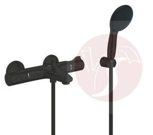 Bateria wannowa z termostatem Grohe Grohtherm 800 i zestawem prysznicowym czarny mat  1022032430 + 261642433