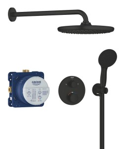 Zestaw prysznicowy podtynkowy termostatatyczny GROHE Precision Vitalio Start 25 cm czarny mat 348832430