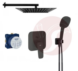 Zestaw prysznicowy podtynkowy z baterią Grohe Cubeo 1017782430, słuchawka Grohe 2 - funkcje + deszczownica Estiva 30 cm czarny mat - 12805
