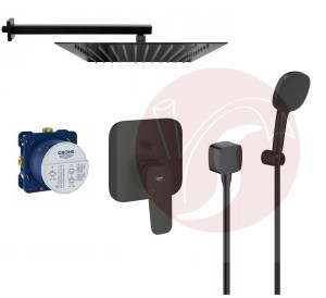 Zestaw prysznicowy podtynkowy z baterią Grohe Cubeo 1017782430, słuchawka Grohe 2 - funkcje + deszczownica Estiva 30 cm czarny mat - 12923
