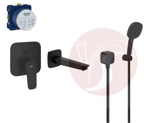 Zestaw wannowy podtynkowy z baterią Grohe Cubeo 1017782430, słuchawka Grohe 2 - funkcje, wylewka Hansgrohe 19,5 cm czarny mat - 12926