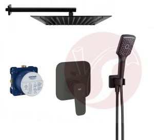 Zestaw prysznicowy podtynkowy z baterią Grohe Cubeo 1017782430, słuchawka Corsan 3 - funkcje + deszczownica Estiva 30 cm czarny mat - 12929