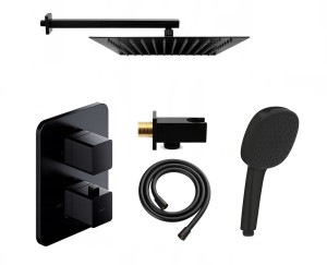 Zestaw prysznicowy podtynkowy termostatyczny z baterią OMNIRES Parma, słuchawka Grohe, deszczownica Estiva 30 cm czarny mat - 12667
