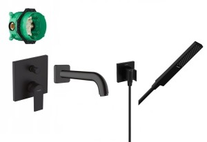Zestaw wannowy podtynkowy, bateria Hansgrohe Vernis Shape 71468670, słuchawka Hansgrohe Pulsify 1 strumień, wylewka Vernis  czarny mat - 12776