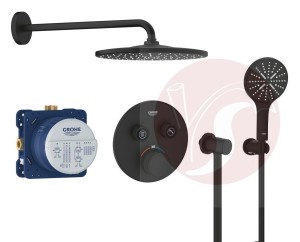 Zestaw prysznicowy podtynkowy z baterią GROHE Grohtherm SmartControl 29507KF0 phantom black, słuchawka Rainshower 3 strumienie, deszczownica Rainshower Mono 31 cm czarny mat - 12933